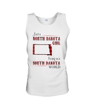 NORTH DAKOTA GIRL LIVING IN SOUTH DAKOTA WORLD Unisex Tank thumbnail