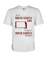 NORTH DAKOTA GIRL LIVING IN SOUTH DAKOTA WORLD V-Neck T-Shirt thumbnail