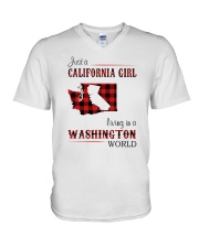 CALIFORNIA GIRL LIVING IN WASHINGTON WORLD V-Neck T-Shirt thumbnail