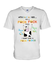 COW WITH A FUCK FUCK HERE V-Neck T-Shirt thumbnail