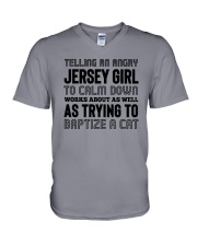 TELLING AN ANGRY JERSEY GIRL V-Neck T-Shirt thumbnail