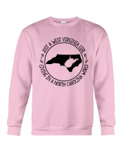 WEST VIRGINIA GIRL LIVING IN NORTH CAROLINA WORLD Crewneck Sweatshirt thumbnail