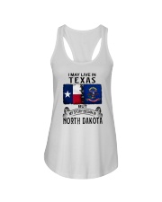 LIVE IN TEXAS BEGAN IN NORTH DAKOTA Ladies Flowy Tank tile