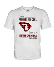 MICHIGAN GIRL LIVING IN SOUTH CAROLINA WORLD V-Neck T-Shirt thumbnail