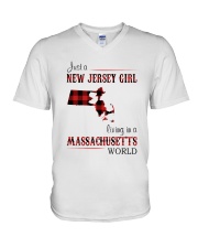 JERSEY GIRL LIVING IN MASSACHUSETTS WORLD V-Neck T-Shirt thumbnail