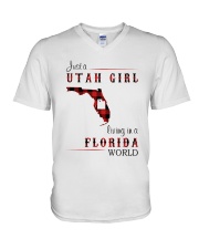 UTAH GIRL LIVING IN FLORIDA WORLD V-Neck T-Shirt thumbnail