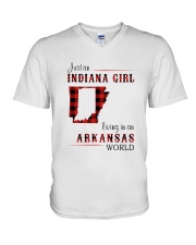 INDIANA GIRL LIVING IN ARKANSAS WORLD V-Neck T-Shirt tile