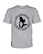 MANITOBA GIRL LIVING IN QUEBEC WORLD V-Neck T-Shirt thumbnail