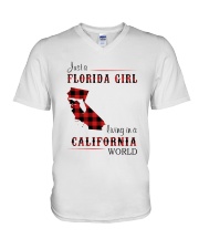 FLORIDA GIRL LIVING IN CALIFORNIA WORLD V-Neck T-Shirt thumbnail