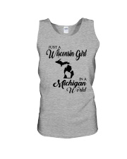 JUST A WISCONSIN GIRL IN A MICHIGAN WORLD Unisex Tank thumbnail