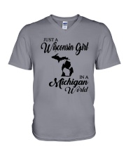 JUST A WISCONSIN GIRL IN A MICHIGAN WORLD V-Neck T-Shirt thumbnail
