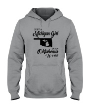JUST A MICHIGAN GIRL IN AN OKLAHOMA WORLD Hooded Sweatshirt thumbnail
