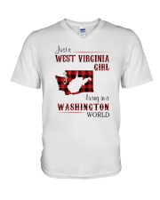 WEST VIRGINIA GIRL LIVING IN WASHINGTON WORLD V-Neck T-Shirt thumbnail