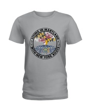 LIVING IN MARYLAND WITH NEW YORK ROOTS Ladies T-Shirt front
