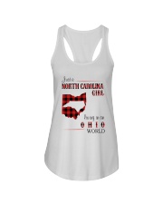 NORTH CAROLINA GIRL LIVING IN OHIO WORLD Ladies Flowy Tank tile