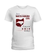 NORTH CAROLINA GIRL LIVING IN OHIO WORLD Ladies T-Shirt tile
