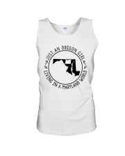 OREGON GIRL LIVING IN MARYLAND WORLD Unisex Tank tile