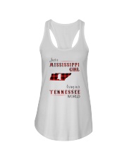 MISSISSIPPI GIRL LIVING IN TENNESSEE WORLD Ladies Flowy Tank tile
