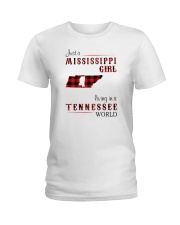 MISSISSIPPI GIRL LIVING IN TENNESSEE WORLD Ladies T-Shirt tile