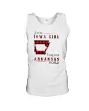 IOWA GIRL LIVING IN ARKANSAS WORLD Unisex Tank thumbnail