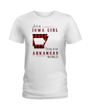 IOWA GIRL LIVING IN ARKANSAS WORLD Ladies T-Shirt thumbnail