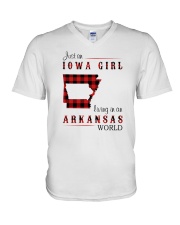 IOWA GIRL LIVING IN ARKANSAS WORLD V-Neck T-Shirt thumbnail