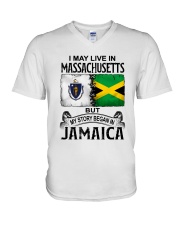 LIVE IN MASSACHUSETTS BEGAN IN JAMAICA V-Neck T-Shirt tile