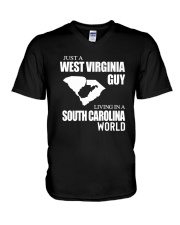 JUST A WEST VIRGINIA GUY LIVING IN SC WORLD V-Neck T-Shirt thumbnail