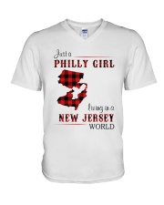 PHILLY GIRL LIVING IN NEW JERSEY WORLD V-Neck T-Shirt thumbnail