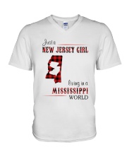 JERSEY GIRL LIVING IN MISSISSIPPI WORLD V-Neck T-Shirt thumbnail