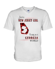JERSEY GIRL LIVING IN GEORGIA WORLD V-Neck T-Shirt tile