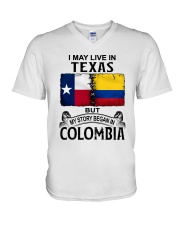 LIVE IN TEXAS BEGAN IN COLOMBIA V-Neck T-Shirt tile