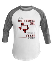 SOUTH DAKOTA GIRL LIVING IN TEXAS WORLD Baseball Tee tile
