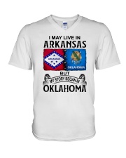 LIVE IN ARKANSAS BEGAN IN OKLAHOMA V-Neck T-Shirt thumbnail
