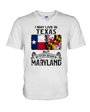 LIVE IN TEXAS BUT MY STORY BEGAN IN MARYLAND V-Neck T-Shirt tile