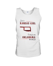 KANSAS GIRL LIVING IN OKLAHOMA WORLD Unisex Tank tile