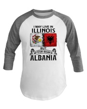 LIVE IN ILLINOIS BEGAN IN ALBANIA Baseball Tee tile