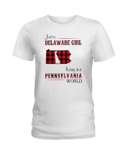 DELAWARE GIRL LIVING IN PENNSYLVANIA WORLD Ladies T-Shirt thumbnail
