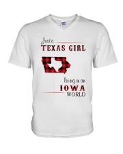 TEXAS GIRL LIVING IN IOWA WORLD V-Neck T-Shirt thumbnail