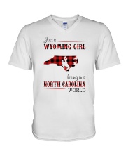 WYOMING GIRL LIVING IN NORTH CAROLINA WORLD V-Neck T-Shirt thumbnail
