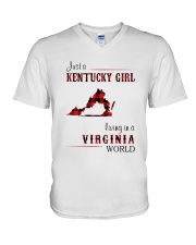 KENTUCKY GIRL LIVING IN VIRGINIA WORLD V-Neck T-Shirt thumbnail