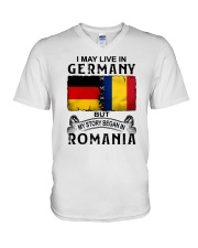 LIVE IN GERMANY BEGAN IN ROMANIA V-Neck T-Shirt thumbnail