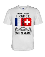 LIVE IN FRANCE BEGAN IN SWITZERLAND V-Neck T-Shirt thumbnail