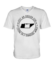 OREGON GIRL LIVING IN TENNESSEE WORLD V-Neck T-Shirt thumbnail