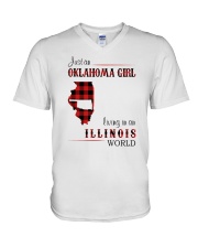 OKLAHOMA GIRL LIVING IN ILLINOIS WORLD V-Neck T-Shirt thumbnail