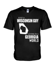 JUST A WISCONSIN GUY LIVING IN GEORGIA WORLD V-Neck T-Shirt thumbnail
