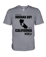 JUST AN INDIANA GUY IN A CALIFORNIA WORLD V-Neck T-Shirt thumbnail