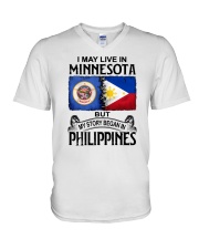 LIVE IN MINNESOTA BEGAN IN PHILIPPINES V-Neck T-Shirt tile