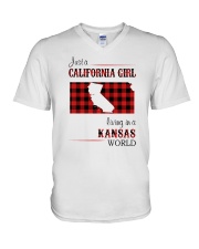 CALIFORNIA GIRL LIVING IN KANSAS WORLD V-Neck T-Shirt thumbnail