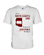 SOUTH DAKOTA GIRL LIVING IN ARIZONA WORLD V-Neck T-Shirt tile